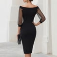 thumbnail image 3 of Morttic Women's Elegant Off-Shoulder Sheer Mesh Puff Sleeve Midi Dress – Bodycon Solid Color Sexy Formal Cocktail Gown Black，XXL, 3 of 4