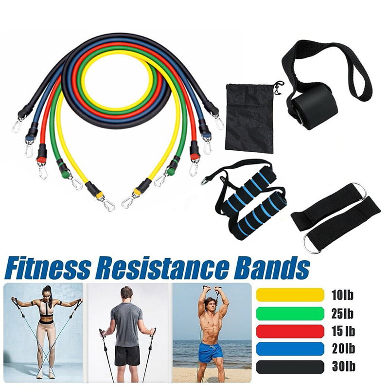 11pcs Resistance Trainer Set Exercise Fitness Tube Gym Workout Strength Bands + 