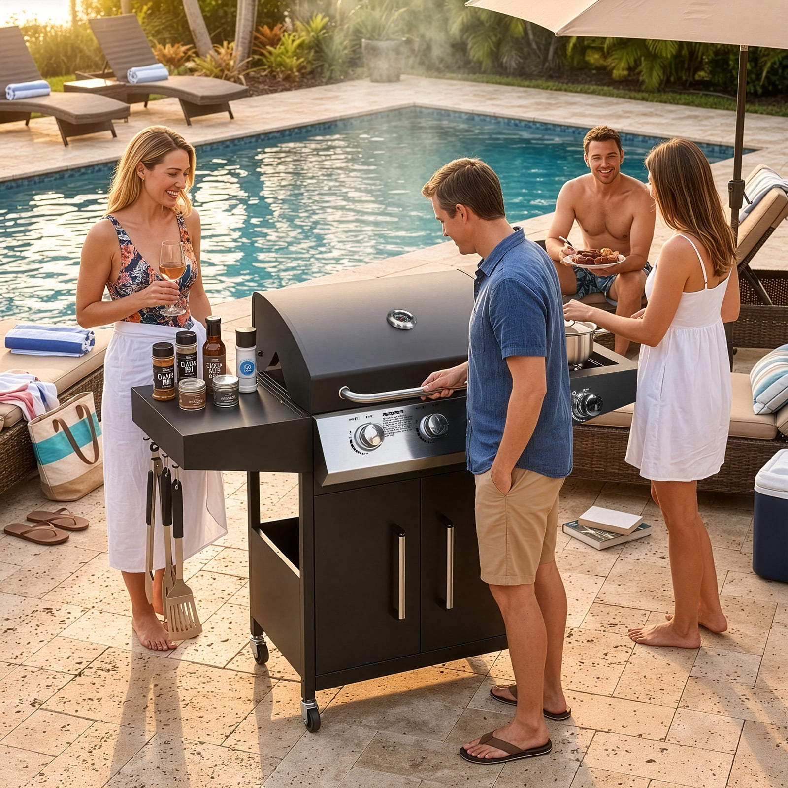 SalonMore Outdoor Gas Grill with Side Stove 46000BTU for Patio Outdoor Party Cooking BBQ