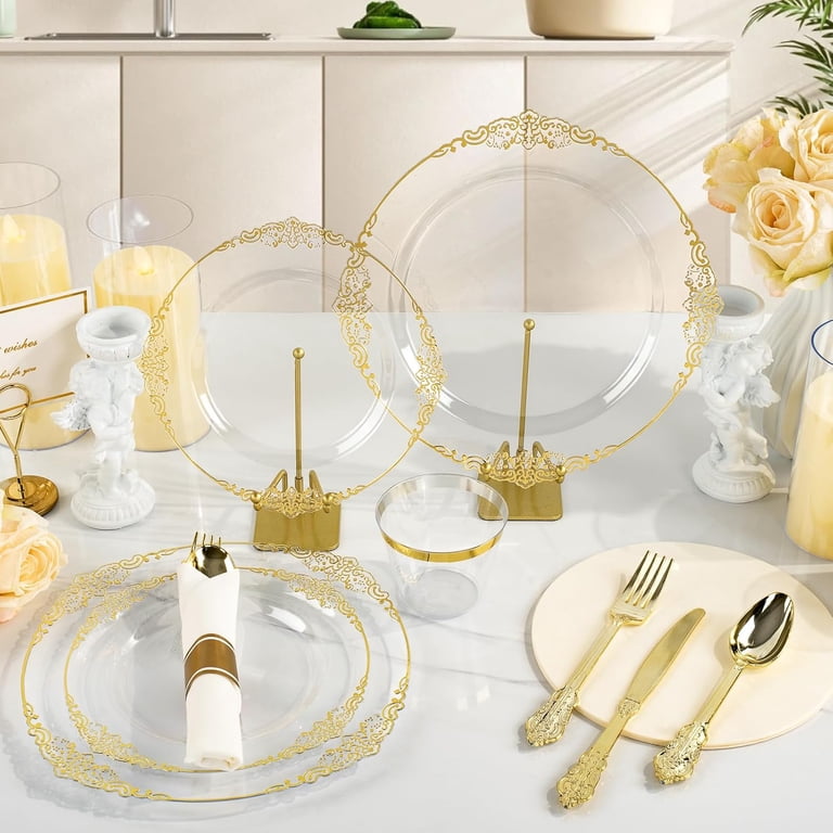 Goodluck Gold Rim Disposable Dinnerware Set, 350-Piece photo 2
