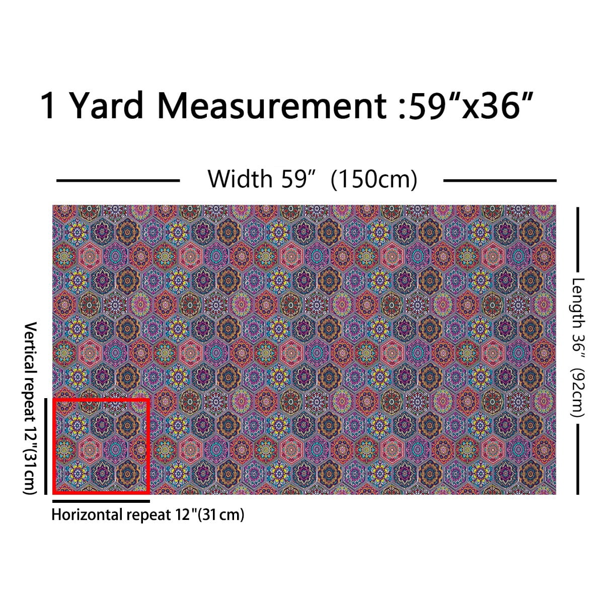 Feelyou Bohemian Damask Fabric by the Yard 2 Yards, Hippie Mandala Home Decor Fabric by the Yard, Tribal Floral Flower Sewing Fabric, Luxury Bedroom Decor
