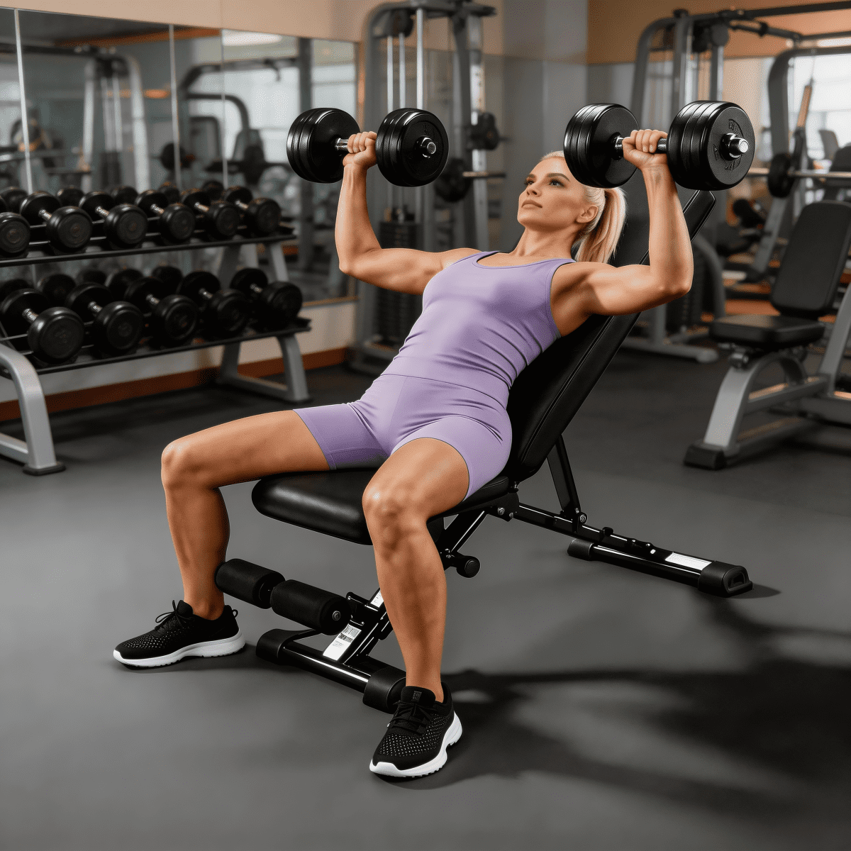 Foldable Adjustable Dumbbell Bench with 2 Resistance Bands, Multi-Purpose Incline Decline Workout Bench, Home Gym Strength Training Equipment for Full Body Exercise