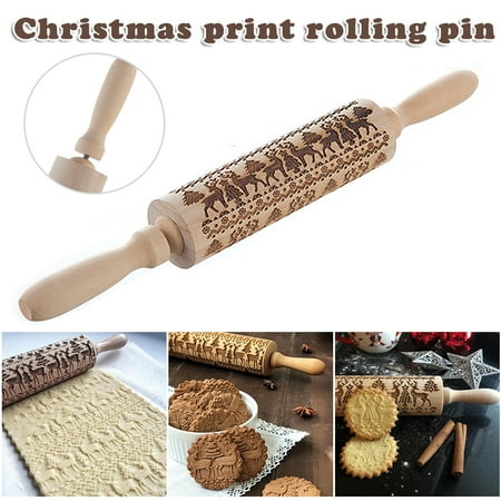 

3D Christmas Embossing Wood Rolling Pin Tools Baking Xmas Gifts For Kids and Adults to Make Cookie Dough Kitchen(#6)
