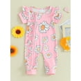 thumbnail image 2 of Bslissey Newborn Baby Girls Summer Jumpsuit Flower Print Short Sleeve Zipper Footless Rompers Infant Toddler Cute One Piece Bodysuit 3M 6M 12M 18M 24M, 2 of 9