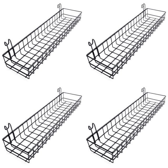 4X Hanging Basket for Wire Wall Grid Panel, Multi-Function Wall Storage and Display Basket, 40X10X5CM, Black Painted