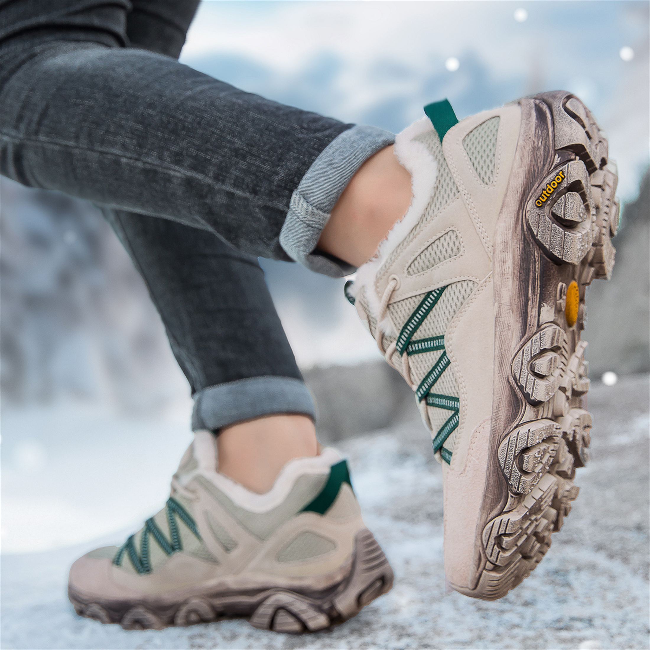YOURDIARY Women Mens Winter Hiking Shoes Plush Snow Boots Comfortable Anti-Slip