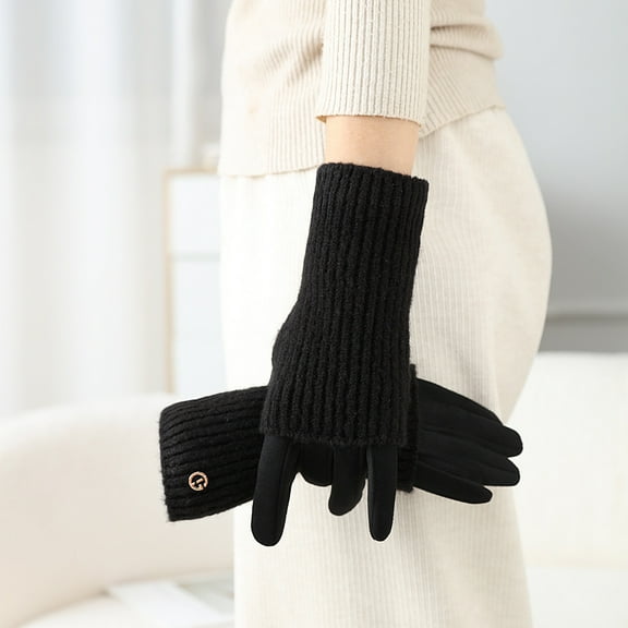 2-in-1 Faux Suede Gloves with Ribbed Knit Wrist Warmers