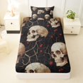 thumbnail image 3 of Homewish Vintage Halloween Skull Twin Sheets,Rustic Berry Print Bedding,Black Beige,3pcs,1 Fitted Sheet and 1 Pillowcase, 3 of 6