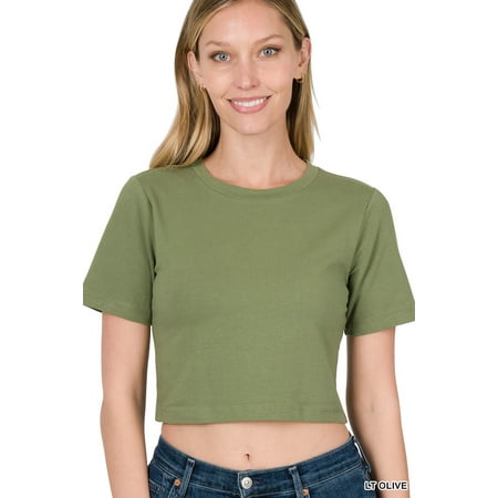 

Zenana Women s Short Sleeve Round Neck Cropped Tee Shirts Top (S-XL)