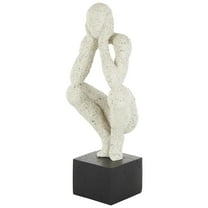 6" x 16" Cream Polystone Crouching People Sculpture with Black Square Base, by DecMode