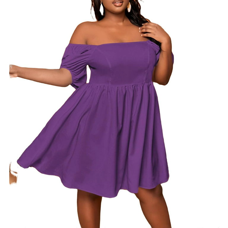 Womens Dresses Clearance Plus Size Women Trendy Casual Stylish Buttocks  Stitching Lace Printing Long Sleeves All Match Dress Purple XL JE 