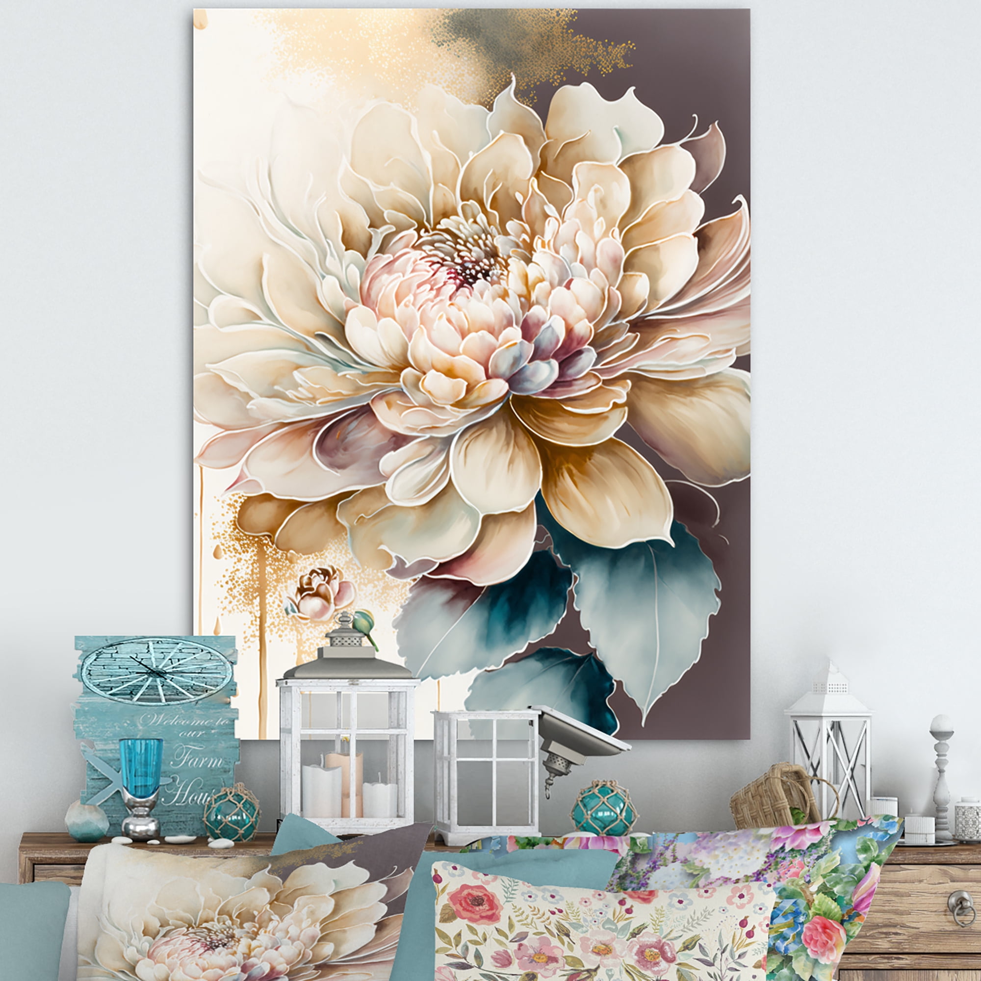 Designart Pink And Cream Watercolor Flower I Canvas Wall Art