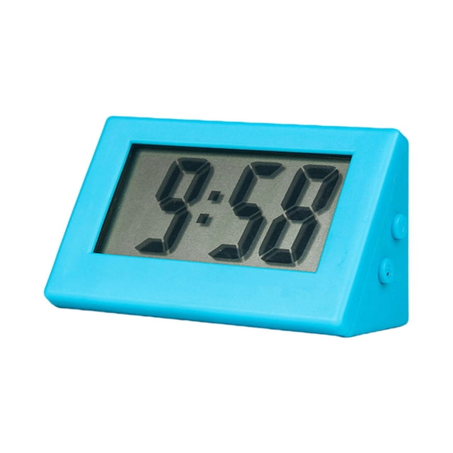jifeng Mini Table Clock Battery Powered LCD Display Digital PS Mute Silent Working Blue
