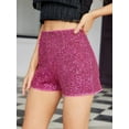 thumbnail image 3 of Womens Summer Sequins Shorts Mid Waist Elastic Band Sparkly Straight Leg Shorts Glitter Hot Pants for Party, 3 of 8