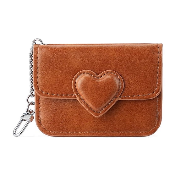 Women Lightweight PU Leather Card Cute Heart Shaped Small Wallet Multi-Card Cash Travel Coi Magnetic Card