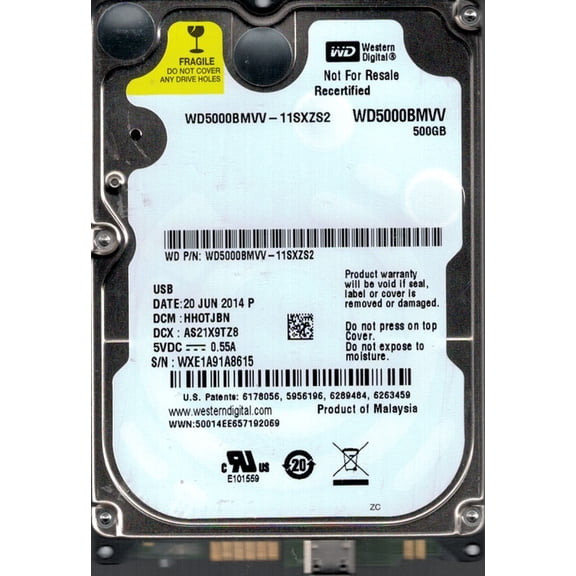 Western Digital WD5000BMVV-11SXZS2 500GB USB 2.0 DCM: HHOTJBN