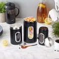 thumbnail image 4 of Black Kitchen Counter Canister set 3 pieces, 0.9/1.6/2.9 Quarts Stainless Steel Flour Sugar Tea Coffee Biscult Storage Containers with with Long Wood Spoon&Visible, 4 of 7