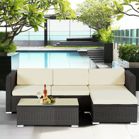 Gymax Rattan Wicker Table Shelf Garden Sofa 5 Pcs Patio Furniture Set W Cushion Brown Gymax Rattan Wicker Table Shelf Garden Sofa 5 Pcs Patio Furniture Set W Cushion Brown