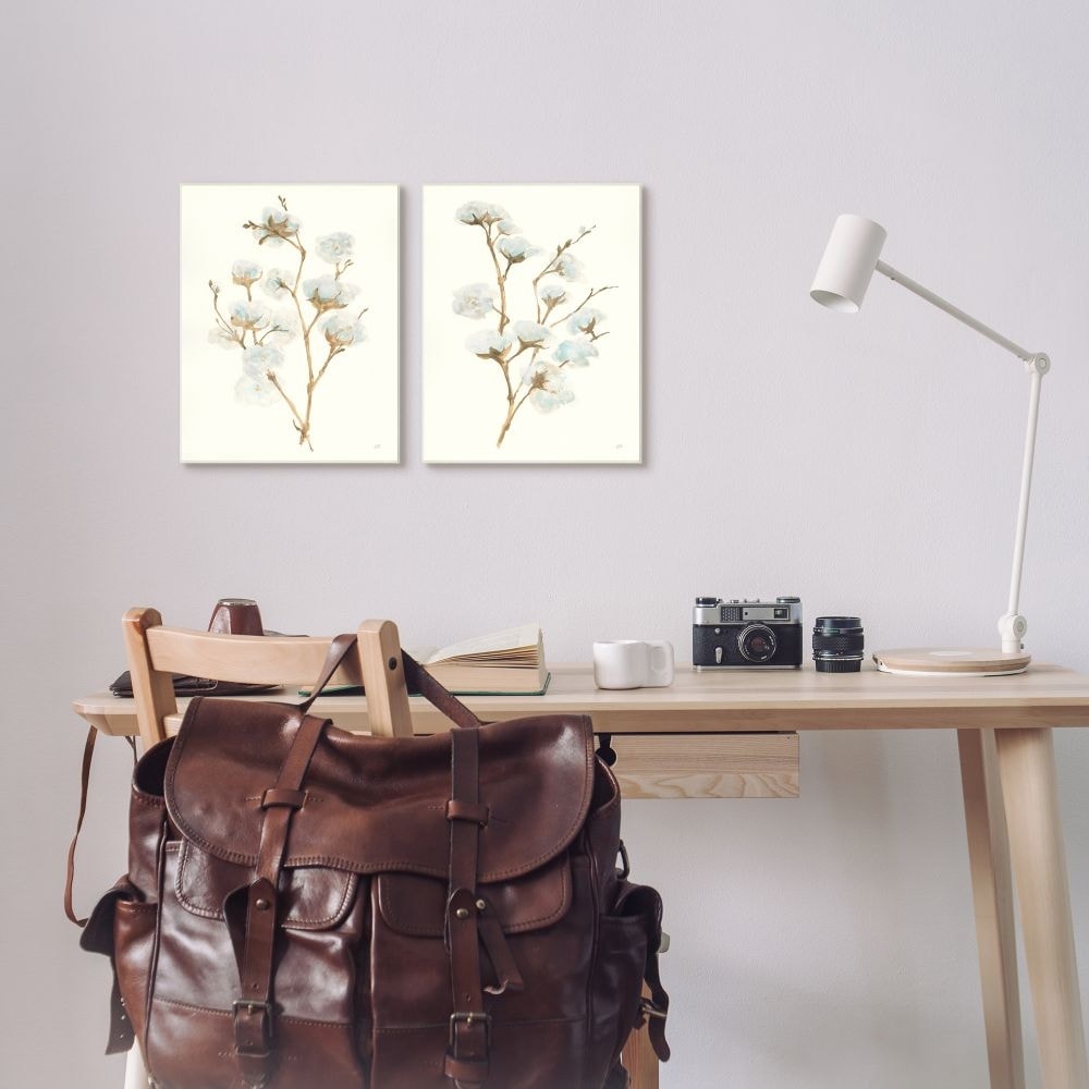 Stupell Industries Cotton Flower Stems Rustic Floral Farmhouse Painting Canvas Wall Art Design by Chris Paschke, 2 Piece, 16" x 20"