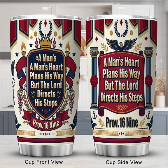 christian Tumbler 20oz with Lid A Man’s Heart Plans His Way Proverbs 16:9 Gift
