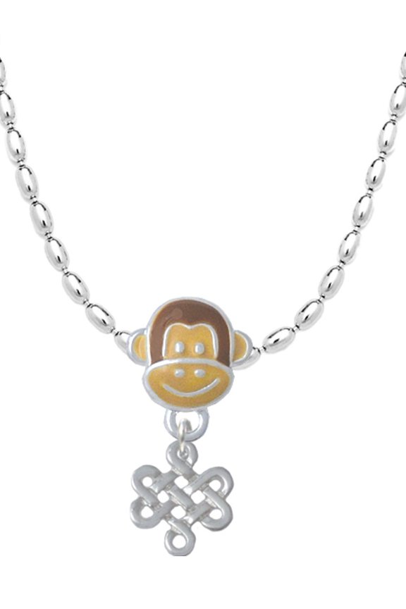 Silvertone Mini Open Infinity Knot Mia Monkey Charm Necklace