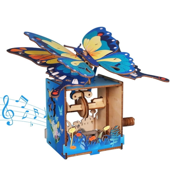 Music Park 3D Wooden Puzzle Butterfly Music Box Handmade Assembly Model Kit Holidays Brthdays Gifts