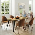 thumbnail image 3 of Homy Casa 63 inch Dining Table Set with 1 Table and 4 High-Back Chairs, Modern Walnut Wave Edge Tabletop, Brown Faux Suede Upholstery, 3 of 10