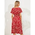 thumbnail image 4 of Robe Bohème pour Femmes Manches Courtes Col en V Petite Imprimé Floral Robes Taille Fermée Mode Féminine Élégante Décontractée Robe pour Dames, 4 of 5