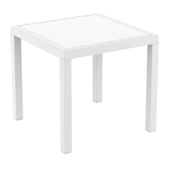 Luxury Commercial Living 31.5" White Wickerlook Square Patio Dining Table