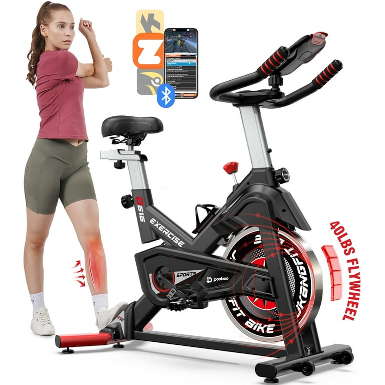 pooboo Silent Magnetic Exercise Bike, Bluetooth-Compatible, Heavy