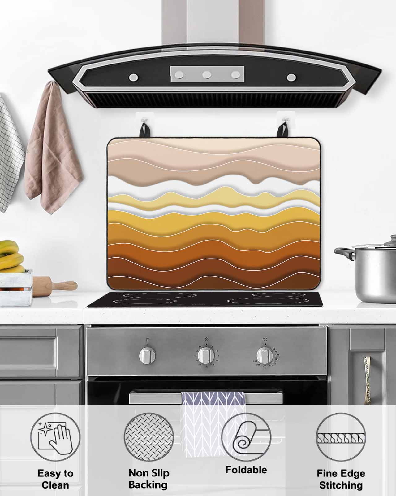 nqOlkjepod Large Induction Cooktop Protector Mat 36"x21", Burnt Orange Ombre Stripe Stove Top Covers for Electric Stove, Abstract Summer Beach Coastal Stove Burner Cover Mats, Glass Top Stove Cover