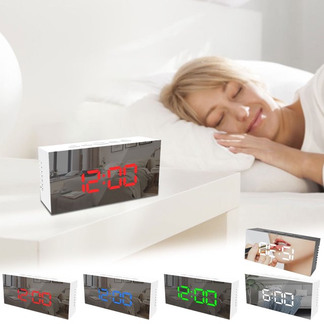 Despertador Digital Ganfancp con Pantalla Grande Led y Espejo de Maquillaje 3 Brillo Puerto Usb