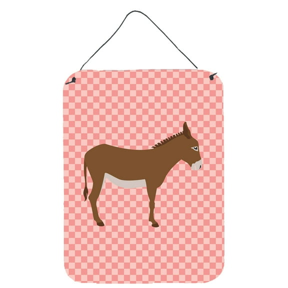 Caroline's Treasures BB7849DS1216 Cotentin Donkey Pink Check Wall or Door Hanging Prints, 12x16, multicolor