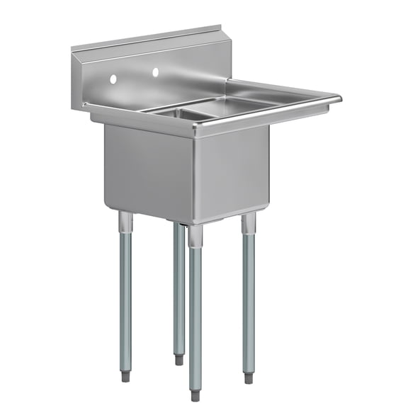 29 in. x 22 in. Stainless Steel One Compartment Sink with 16 in. x 14 in. Bowl and 12 in. Right Drainboard. NSF