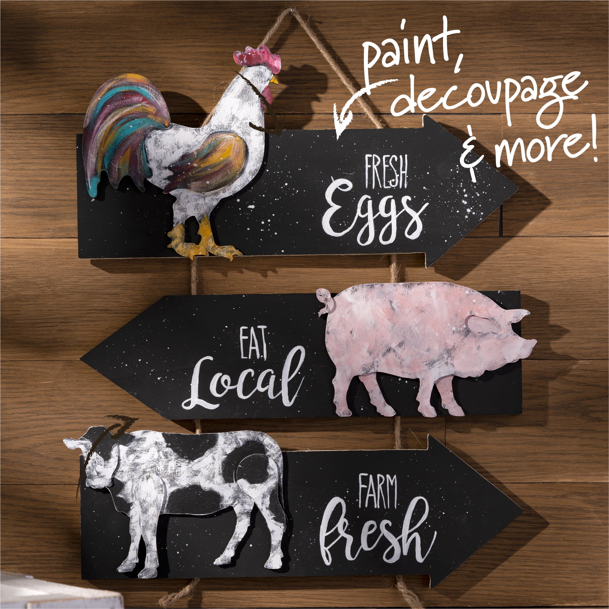 Plaid Unpainted Wood Surface Beige Directional Sign with Rope, Arrow, 15.5" x 14.5"
