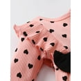 thumbnail image 3 of Newborn Baby Girl Long Sleeve Heart Shaped Ruffle Romper and Headband Outfit Set Pink, 3 of 6
