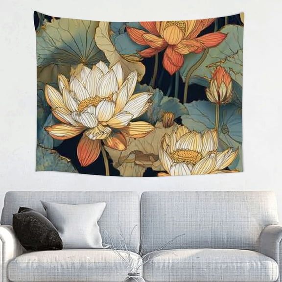 RKSupls Christmas Tapestry Wall Art, Lotus Flower Hanging Tapestry Decoration for Happy New Year Bedroom, Living Room, Dorm, Apartment Home Decor,40*30in