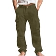 thumbnail image 2 of Kakii Mens Casual Cotton Pants Loose Fit Lightweight Elastic Waist Pants Baggy Wide Leg Summer Beach Yoga Linen Trousers, 2 of 9