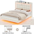 thumbnail image 7 of Homfa Queen Size Floating Bed with RGB LED Lights Charging Station, Velvet Upholstered Platform Bed with Storage Headboard, Off-White, 7 of 7