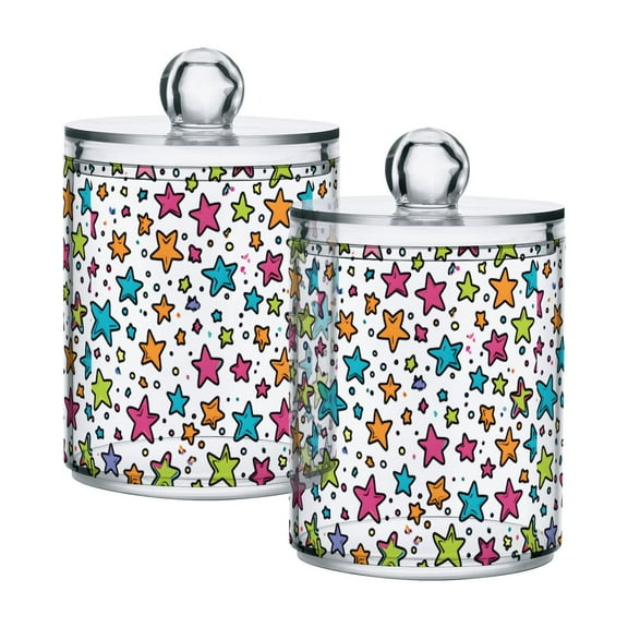 Yayeee 2 Pack Qtip Holder Bathroom Cotton Swab Canister with Lid Clear Dispenser Set, White Stars