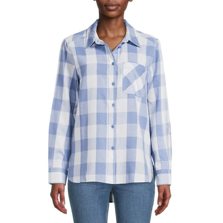 Time and Tru Women's Plaid Button Front Shirt