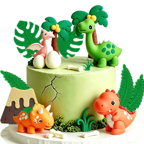 Dinosaur Cake Decorations 14-Piece Set - Jungle Adventure Theme Party Supplies for Birthday & Themed Gatherings