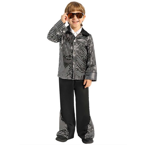 HAYIMI Boys Carnival Set Disco Dance Outfit Kids Performance Stage Wear Party Outfit Boys Toddler Children Retro Disco Dance Outfit Cozy O-Neck Cartoon Clothes Sets