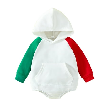 

JDEFEG Shirts Boys Girls Long Sleeve Patchwork Colour Hooded Pullover Romper with Pocket Sweatshirt Bodysuits Preemie Items Onesies for Baby Boy Cotton Blend White 90