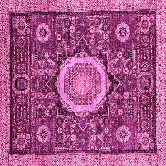 Ahgly Company Indoor Square Abstract Pink Modern Area Rugs, 6' Square