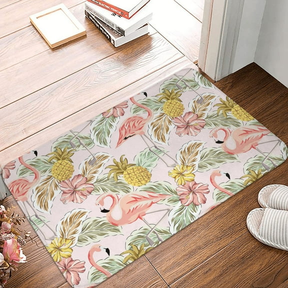 Front Door Mat Indoor Outdoor Outside Entrance - 16*24in Washable Tropical Flamingo Pineapple Thin Bathroom Rugs Fit Under Door, Bath Rugs for Bathroom, Kitchen Rugs Mats for Floor