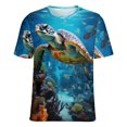 thumbnail image 5 of Nautical Green Sea Turtles Womens Tops Women's Fashion Casual Short Sleeve Flower Print Round Neck Pullover Top Blouse, 5 of 6