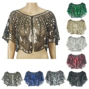 Aellinatey Women's Glittering Shawl Sequins Bridal Shawl Fringed Evening Wrap Shawls