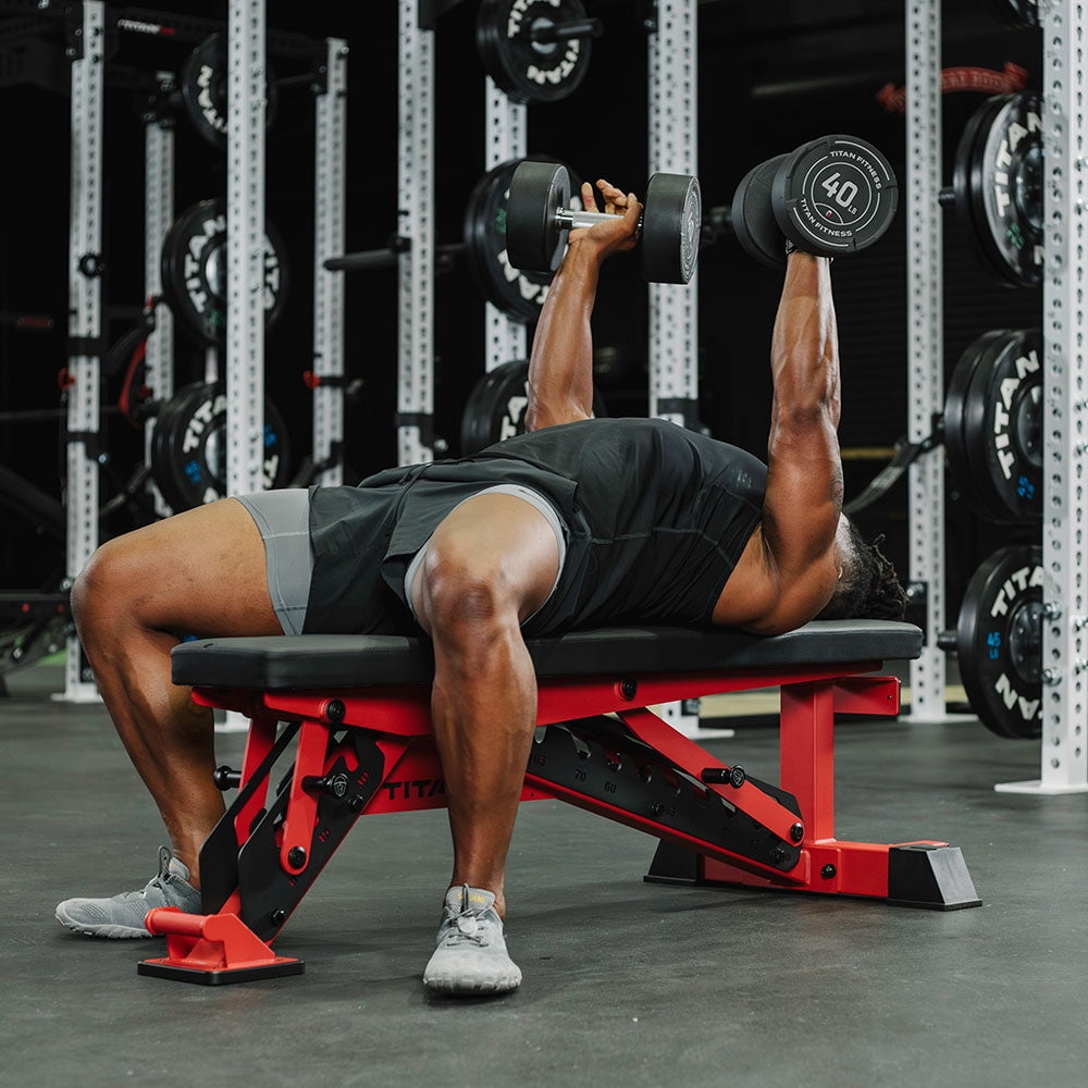 Titan Fitness TITAN Series Red Adjustable Bench, Supports 600 LB Incline, 1,000 LB Flat