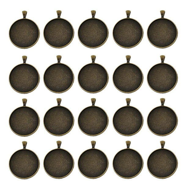 20 bandejas colgantes de bisel redondo en blanco de 30 mm con base de cabujón para joyería Bronce